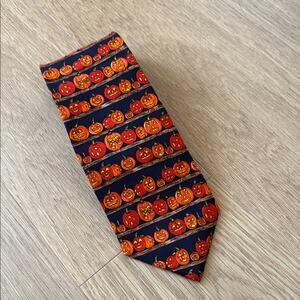 Alynn Neckwear Navy and Orange “Jack-o-lantern Contest” Pumpkin Patterned Tie